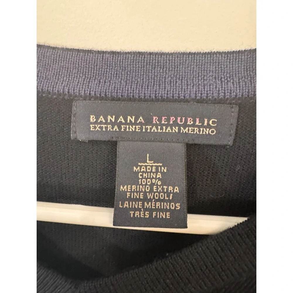 Banana Republic Extra‎ Fine Italian Merino Wool Sweater Mens L V Neck Argyle
